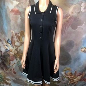 Algo Black And White Collared Button Up Vintage Sleeveless Skater Dress Size 4